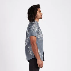 Crest Short Sleeve Button-Down | Grey Vintage Floral -Eminem Style V150GVF 2