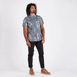 Crest Short Sleeve Button-Down | Grey Vintage Floral -Eminem Style V150GVF 4