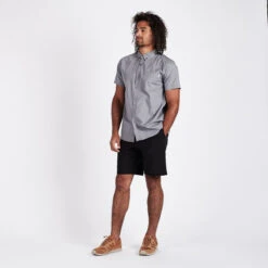 Crest Short Sleeve Button-Down | Grey Micro Dot -Eminem Style V150MDG 4