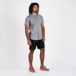 Crest Short Sleeve Button-Down | Grey Micro Dot -Eminem Style V150MDG 5