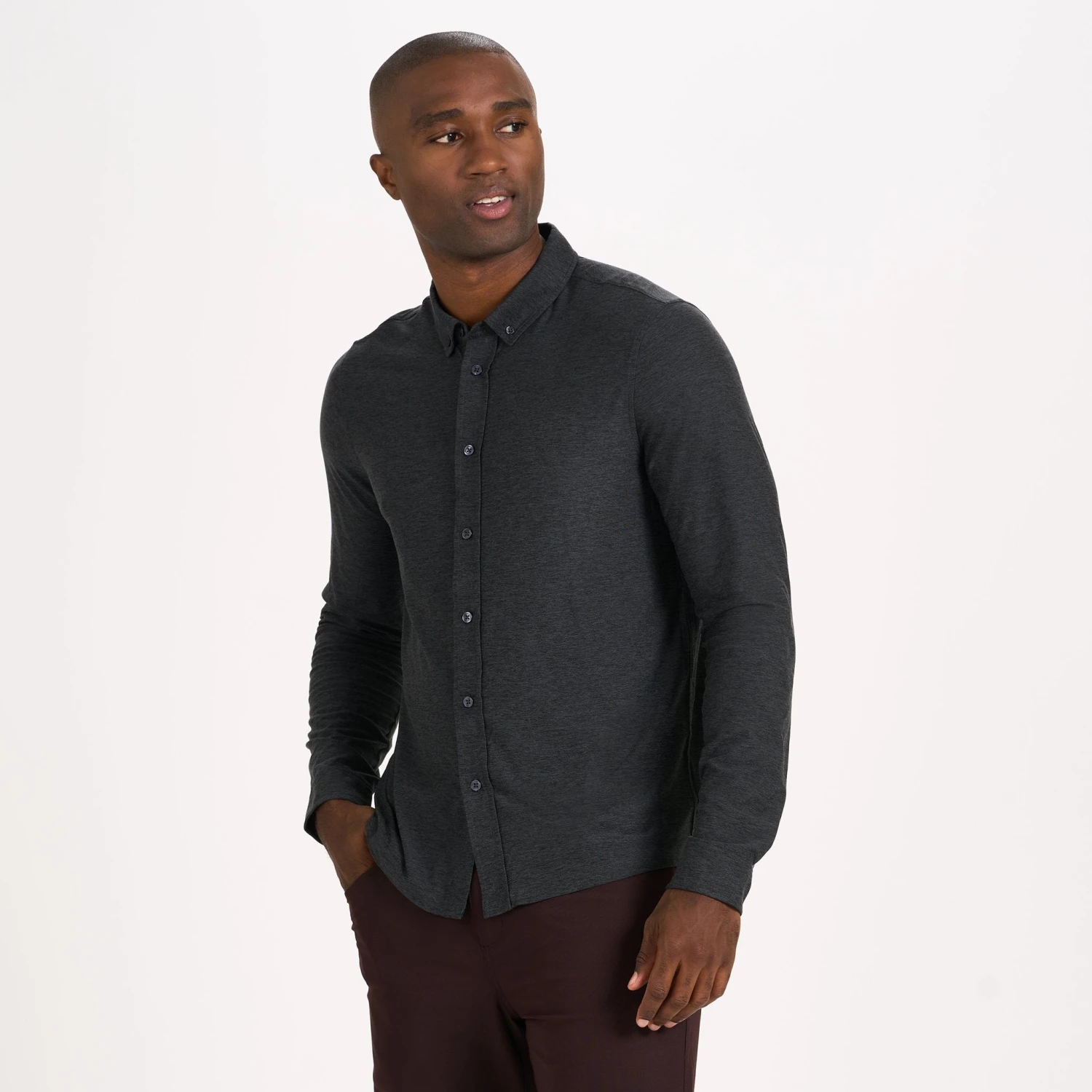 Long Sleeve Strato Button-Down | Charcoal Heather 2 Long Sleeve Strato Button-Down | Charcoal Heather - Image 2