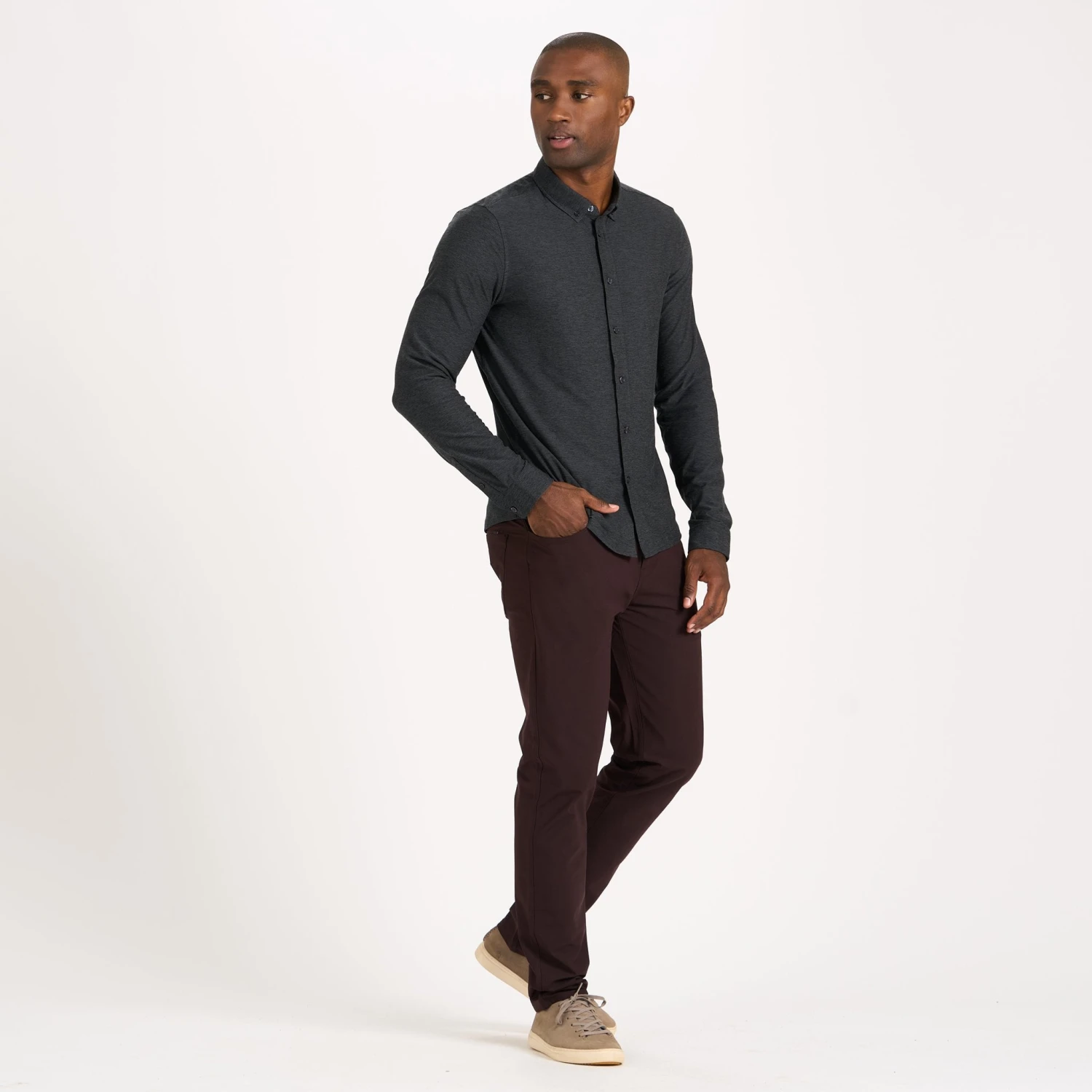 Long Sleeve Strato Button-Down | Charcoal Heather 4 Long Sleeve Strato Button-Down | Charcoal Heather - Image 4