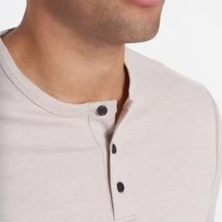 Long-Sleeve Ease Performance Henley | Oyster Heather -Eminem Style V431GLT 0865
